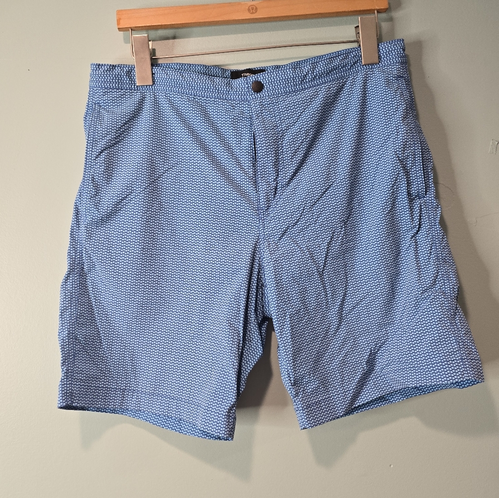Theory Blue White Print Swim Trunks Size M